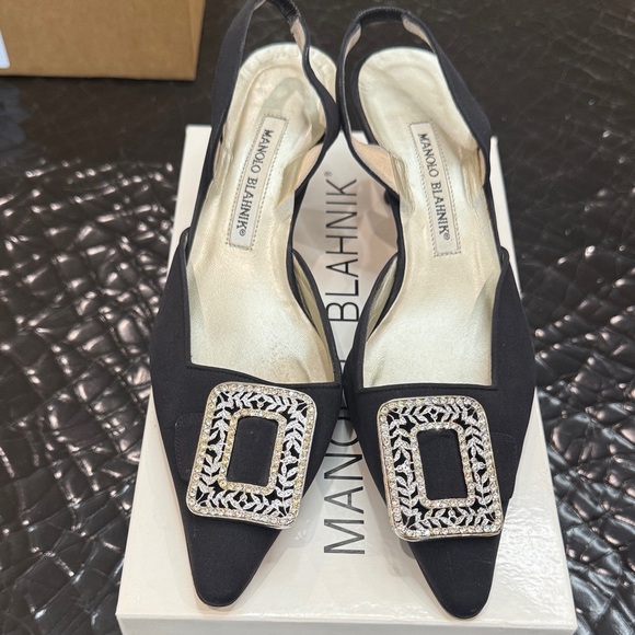 Manolo Blahnik Black Heels with Silver Accents - Picture 1 of 6